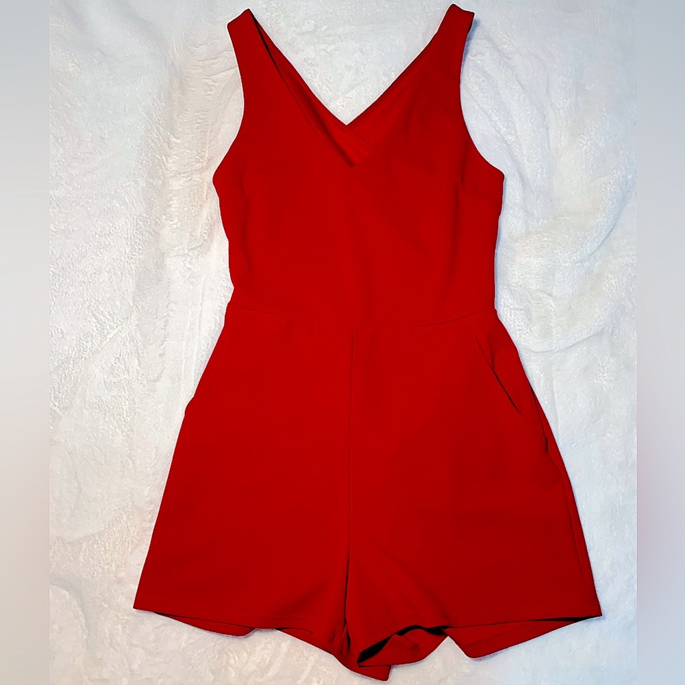 Crossed back red short romper. NWT. Perfect for Valentines Day 💝